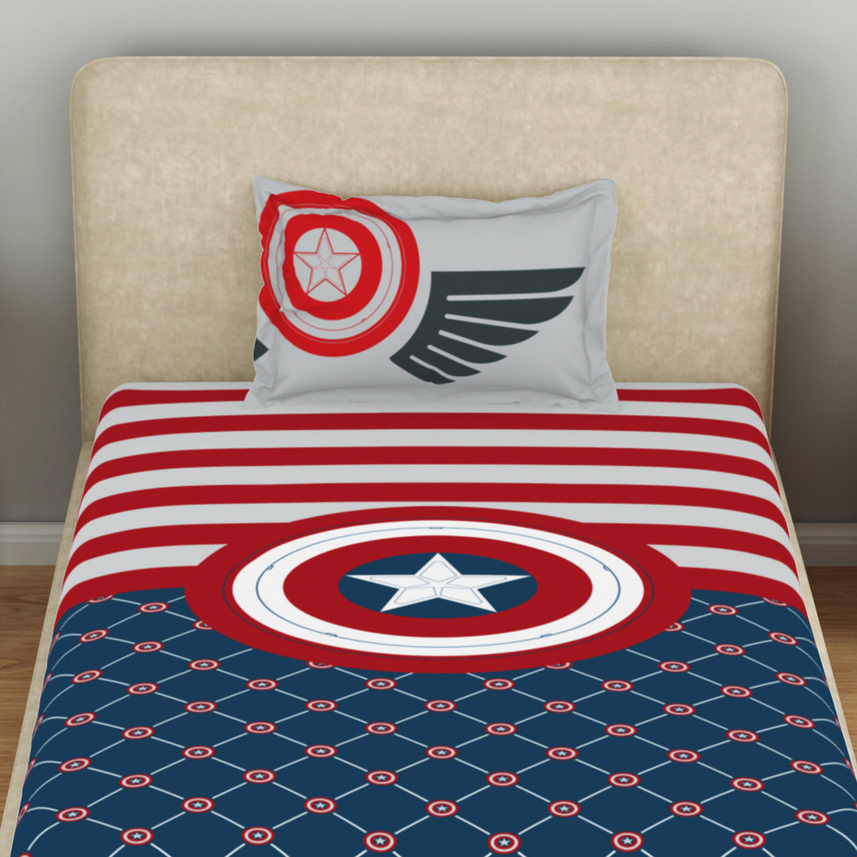 Kids 100 % Cotton Single Bedsheet, 132 TC, Character, Red