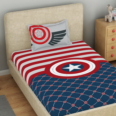 Kids 100 % Cotton Single Bedsheet, 132 TC, Character, Red