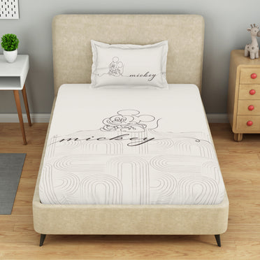 Kids 100 % Cotton Single Bedsheet, 132 TC, Character, Cream