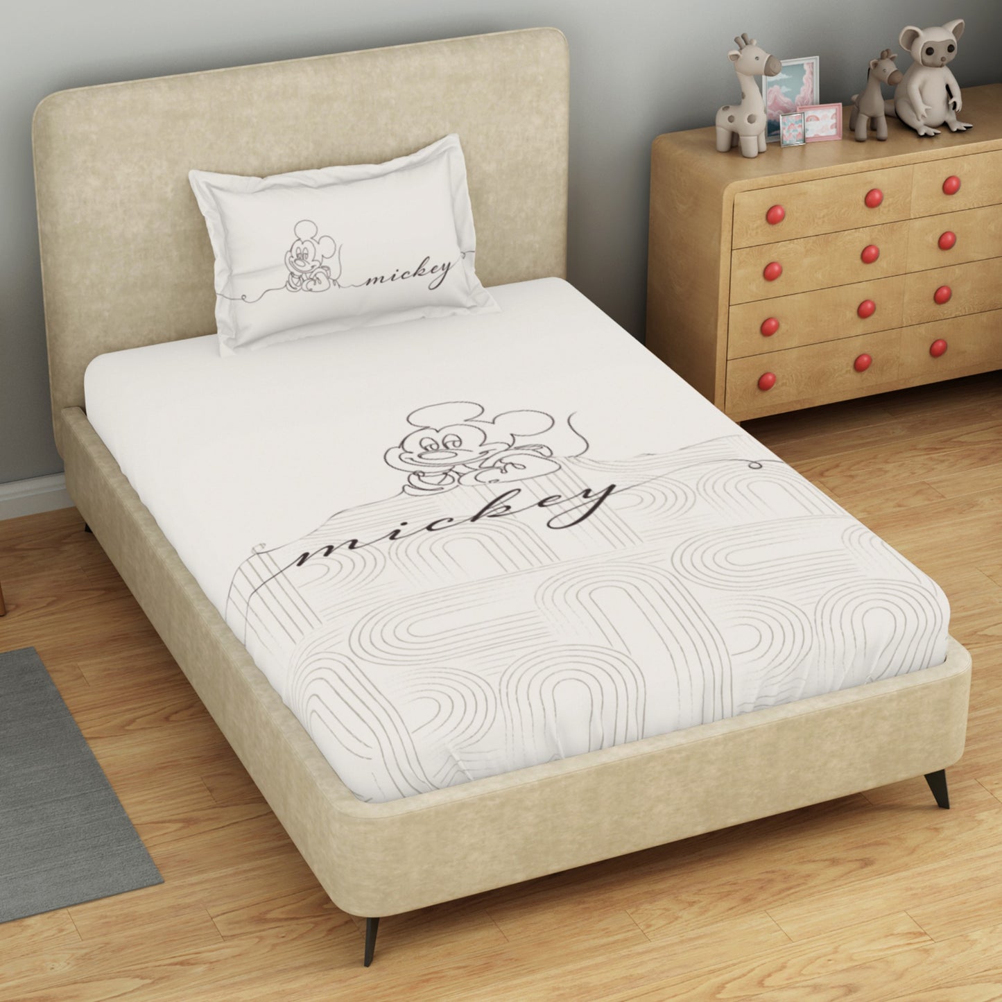 Kids 100 % Cotton Single Bedsheet, 132 TC, Character, Cream