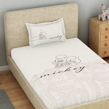 Kids 100 % Cotton Single Bedsheet, 132 TC, Character, Cream