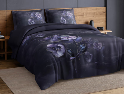 Elegance Noir 100% Cotton Large Bedsheet, 210TC, Floral, Dark Violet