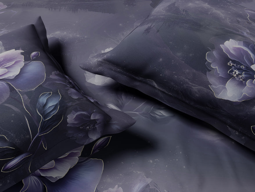 Elegance Noir 100% Cotton Large Bedsheet, 210TC, Floral, Dark Violet