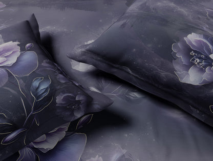 Elegance Noir 100% Cotton Large Bedsheet, 210TC, Floral, Dark Violet