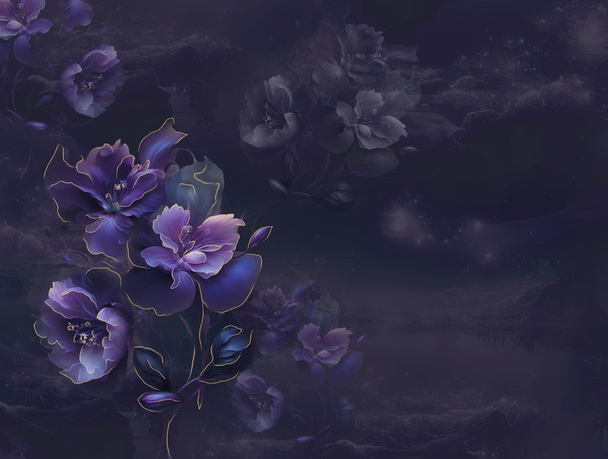 Elegance Noir 100% Cotton Large Bedsheet, 210TC, Floral, Dark Violet