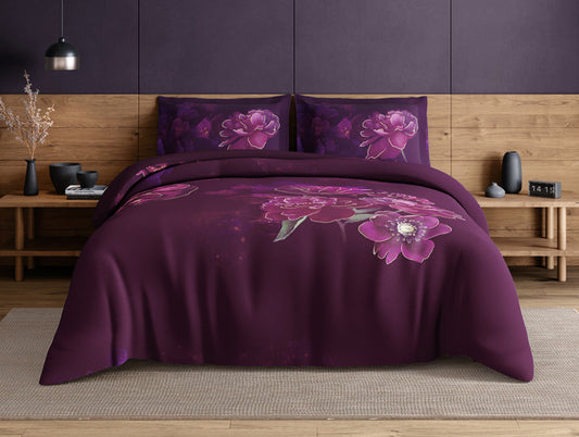 Elegance Noir 100% Cotton Large Bedsheet, 210TC, Floral, Dark Violet