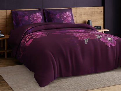 Elegance Noir 100% Cotton Large Bedsheet, 210TC, Floral, Dark Violet