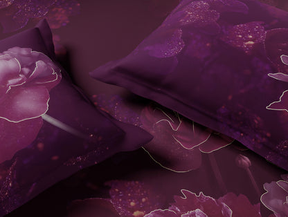 Elegance Noir 100% Cotton Large Bedsheet, 210TC, Floral, Dark Violet
