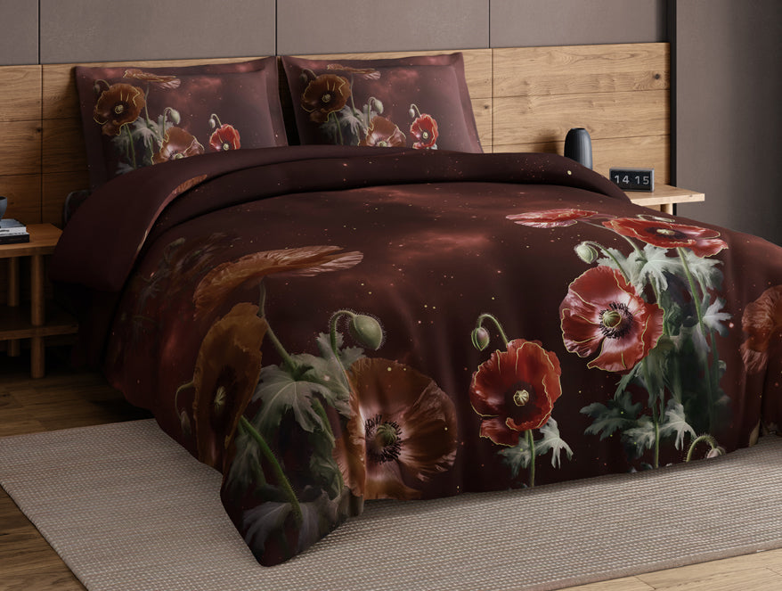 Elegance Noir 100% Cotton Large Bedsheet, 210TC, Floral, Dark Brown