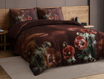 Elegance Noir 100% Cotton Large Bedsheet, 210TC, Floral, Dark Brown