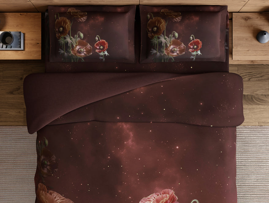 Elegance Noir 100% Cotton Large Bedsheet, 210TC, Floral, Dark Brown