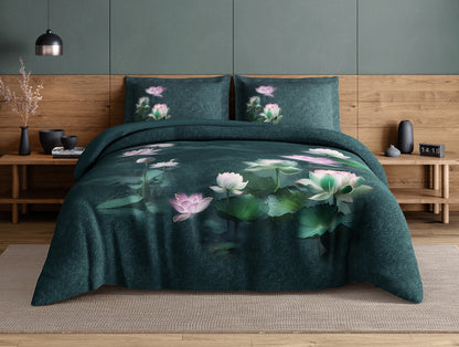 Elegance Noir 100% Cotton Large Bedsheet, 210TC, Floral, Dark Teal