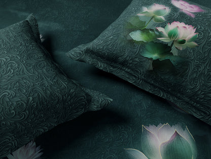 Elegance Noir 100% Cotton Large Bedsheet, 210TC, Floral, Dark Teal