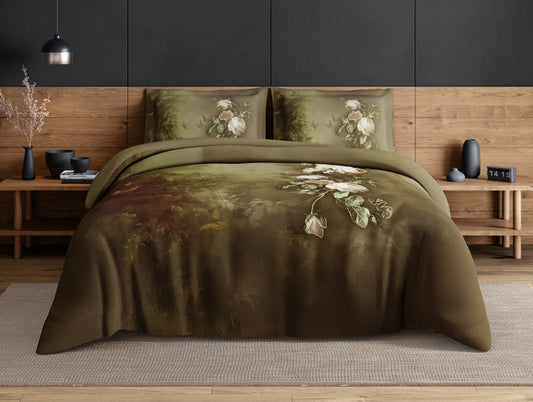 Elegance Noir 100% Cotton Large Bedsheet, 210TC, Floral, Brown