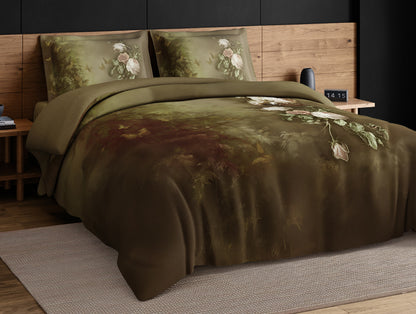 Elegance Noir 100% Cotton Large Bedsheet, 210TC, Floral, Brown