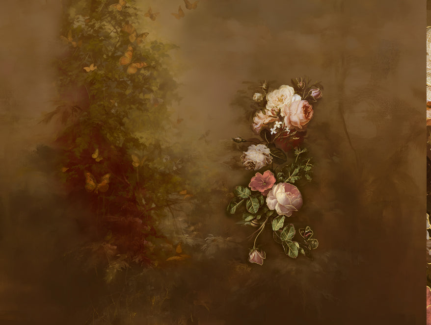 Elegance Noir 100% Cotton Large Bedsheet, 210TC, Floral, Brown