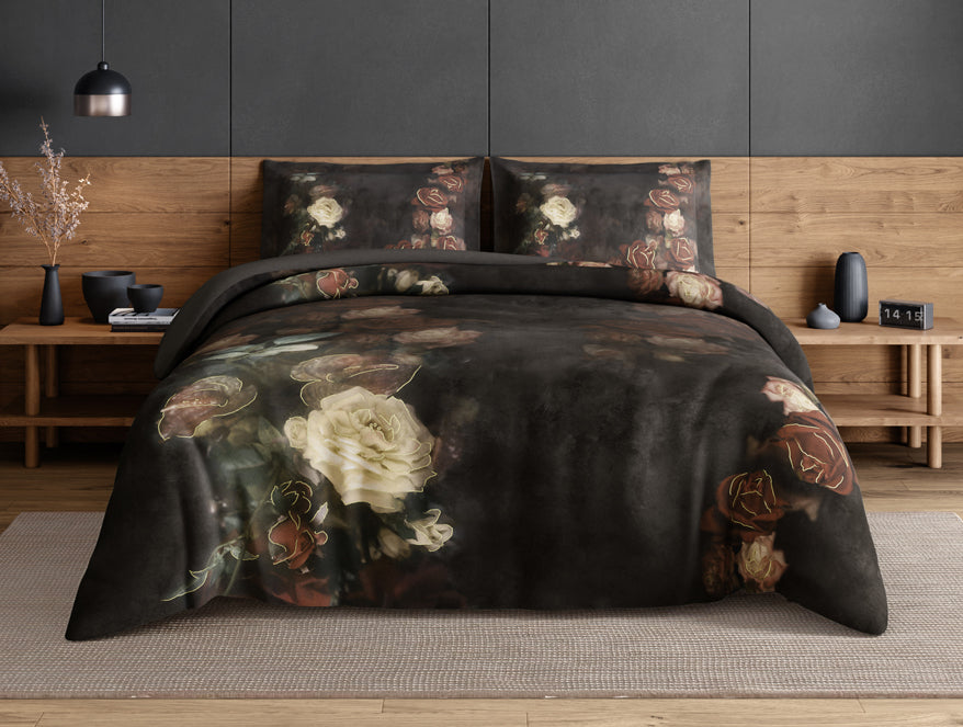 Elegance Noir 100% Cotton Large Bedsheet, 210TC, Floral, Dark Brown