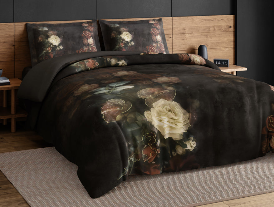 Elegance Noir 100% Cotton Large Bedsheet, 210TC, Floral, Dark Brown