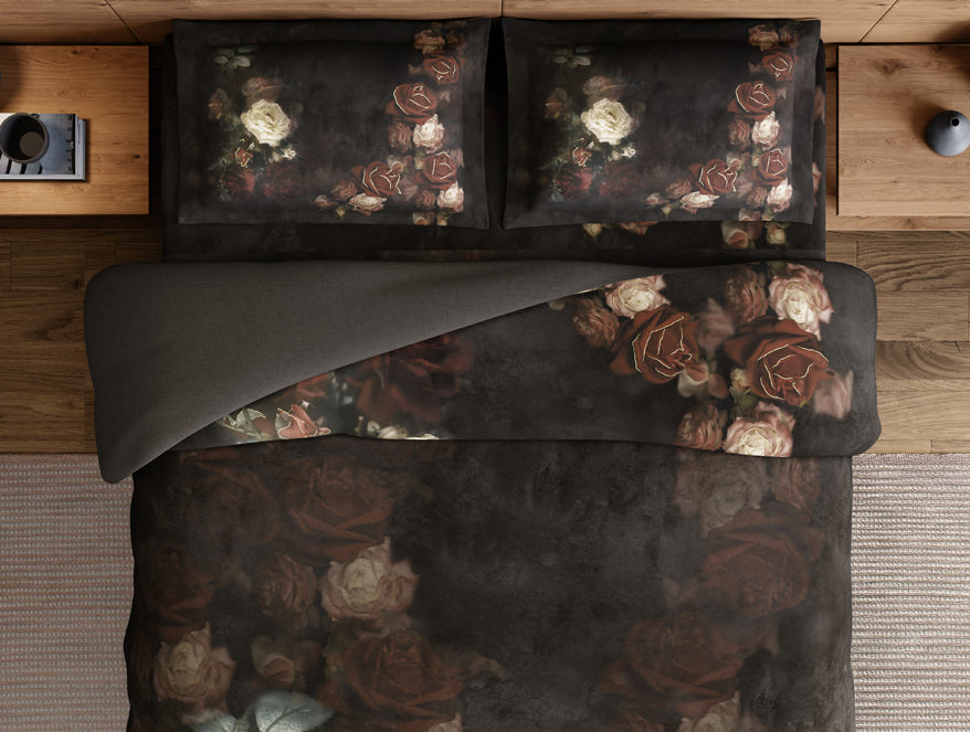 Elegance Noir 100% Cotton Large Bedsheet, 210TC, Floral, Dark Brown