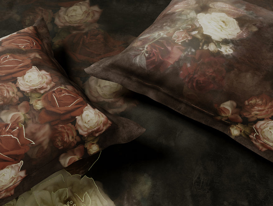 Elegance Noir 100% Cotton Large Bedsheet, 210TC, Floral, Dark Brown