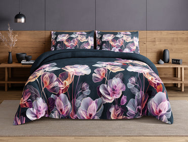 Elegance Noir 100% Cotton Large Bedsheet, 210TC, Floral, Dark Teal