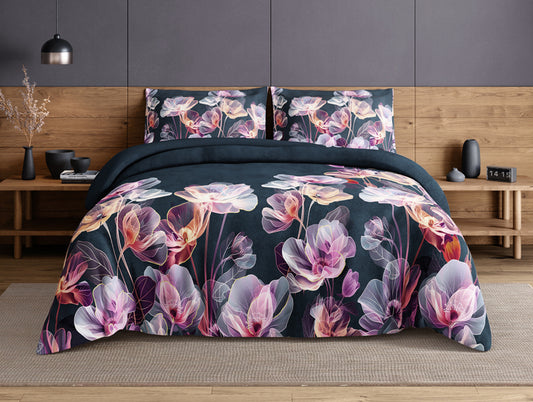 Elegance Noir 100% Cotton Large Bedsheet, 210TC, Floral, Dark Teal