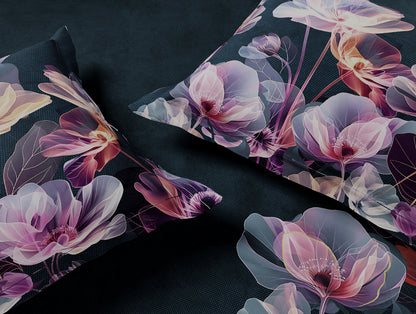 Elegance Noir 100% Cotton Large Bedsheet, 210TC, Floral, Dark Teal