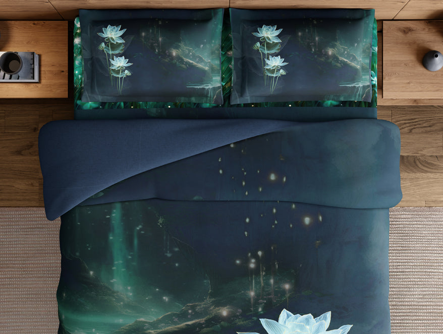 Elegance Noir 100% Cotton Large Bedsheet, 210TC, Floral, Dark Blue