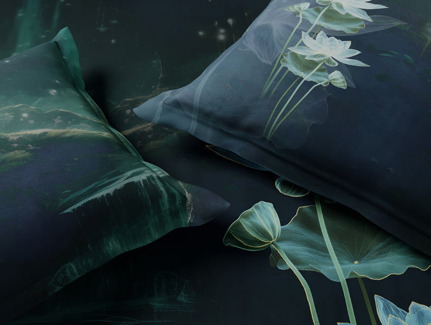 Elegance Noir 100% Cotton Large Bedsheet, 210TC, Floral, Dark Blue