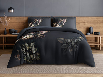 Elegance Noir 100% Cotton Large Bedsheet, 210TC, Floral, Dark Blue
