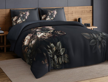 Elegance Noir 100% Cotton Large Bedsheet, 210TC, Floral, Dark Blue