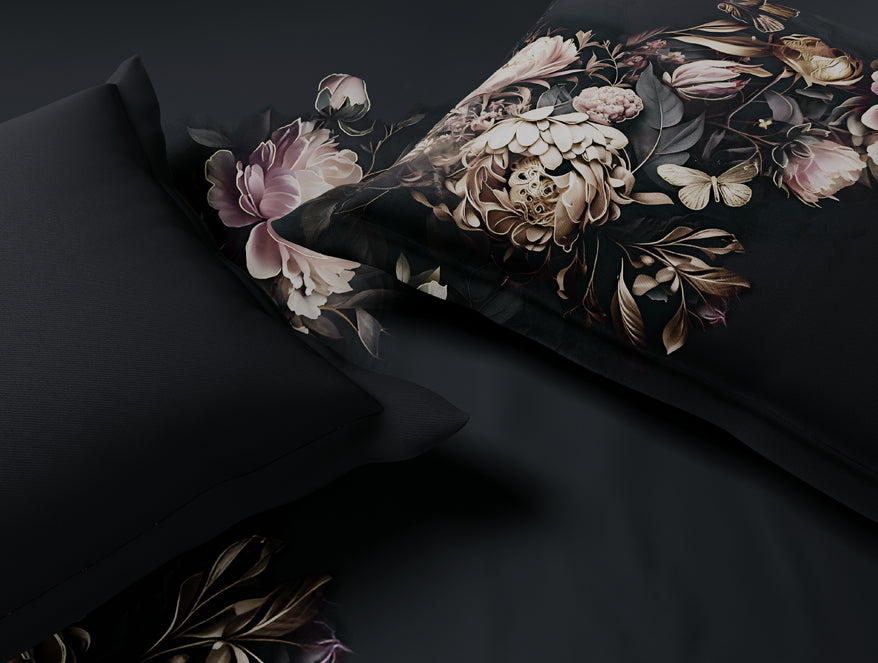 Elegance Noir 100% Cotton Large Bedsheet, 210TC, Floral, Dark Blue