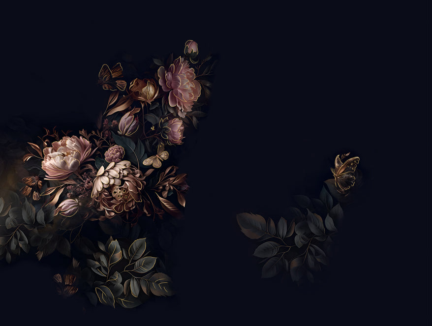 Elegance Noir 100% Cotton Large Bedsheet, 210TC, Floral, Dark Blue