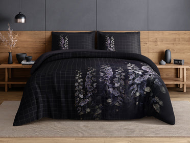 Elegance Noir 100% Cotton Large Bedsheet, 210TC, Floral, Dark Grey