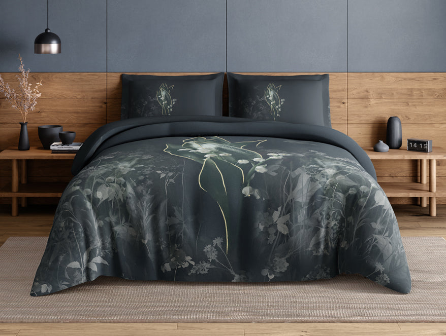 Elegance Noir 100% Cotton Large Bedsheet, 210TC, Floral, Dark Teal