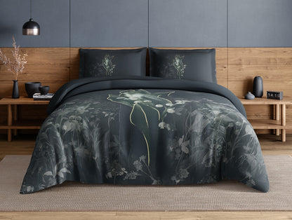 Elegance Noir 100% Cotton Large Bedsheet, 210TC, Floral, Dark Teal