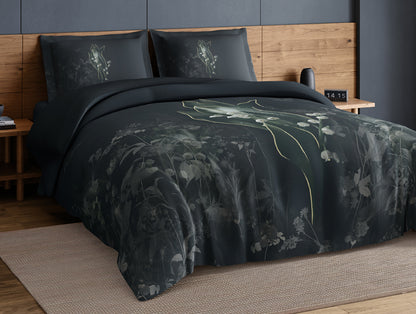 Elegance Noir 100% Cotton Large Bedsheet, 210TC, Floral, Dark Teal