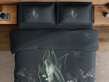 Elegance Noir 100% Cotton Large Bedsheet, 210TC, Floral, Dark Teal