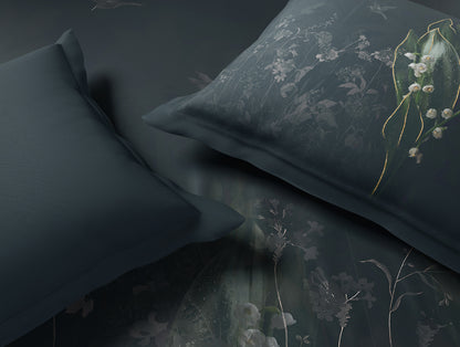 Elegance Noir 100% Cotton Large Bedsheet, 210TC, Floral, Dark Teal