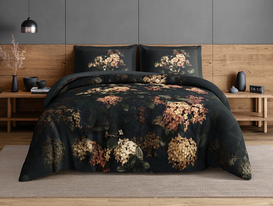 Elegance Noir 100% Cotton Large Bedsheet, 210TC, Floral, Dark Green
