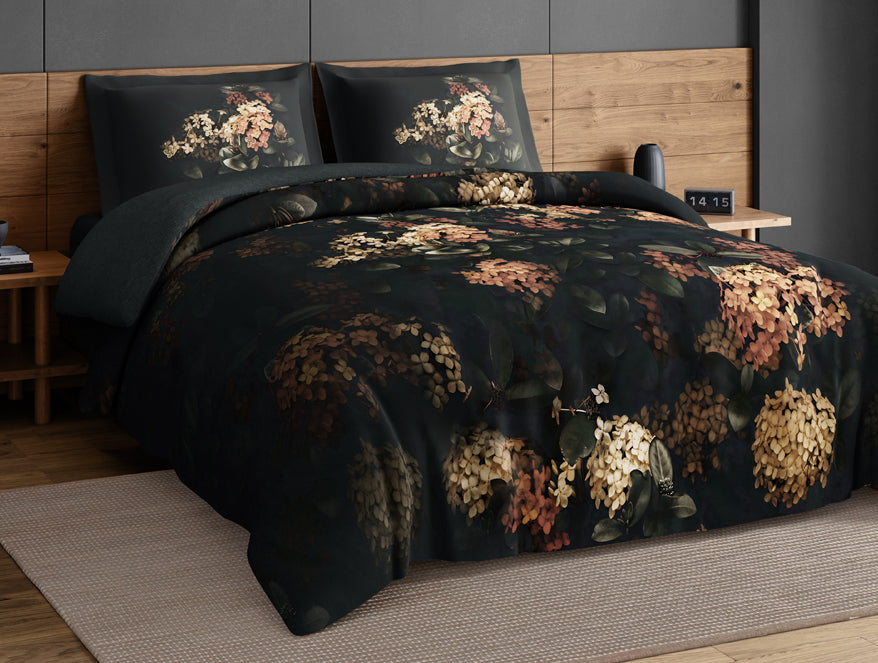 Elegance Noir 100% Cotton Large Bedsheet, 210TC, Floral, Dark Green