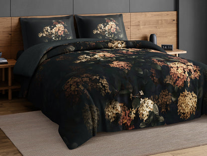 Elegance Noir 100% Cotton Large Bedsheet, 210TC, Floral, Dark Green