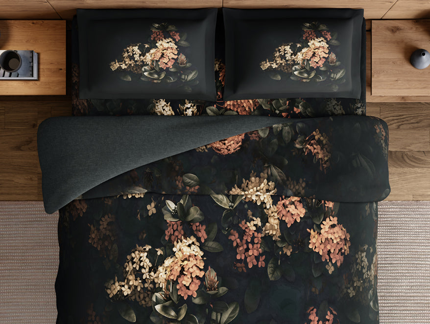 Elegance Noir 100% Cotton Large Bedsheet, 210TC, Floral, Dark Green