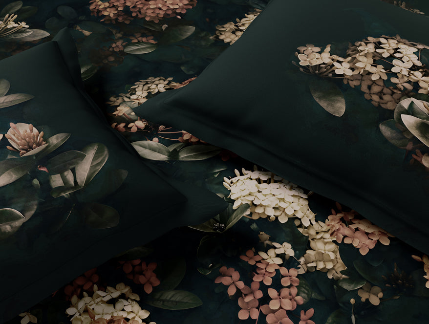 Elegance Noir 100% Cotton Large Bedsheet, 210TC, Floral, Dark Green
