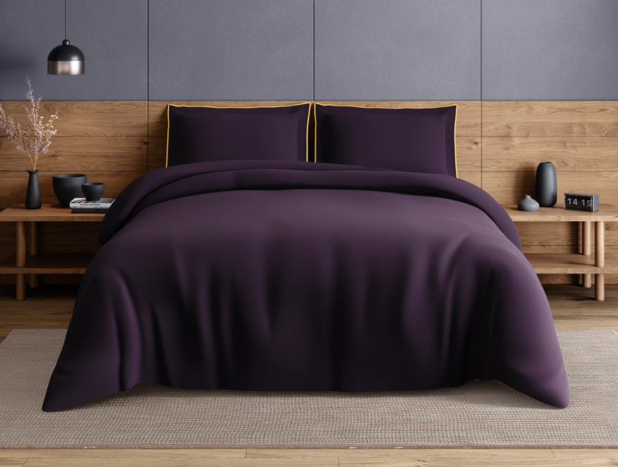 Elegance Noir 100% Cotton Large Bedsheet, 210TC, Solid, Dark Violet