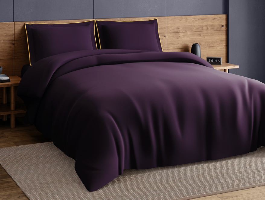 Elegance Noir 100% Cotton Large Bedsheet, 210TC, Solid, Dark Violet