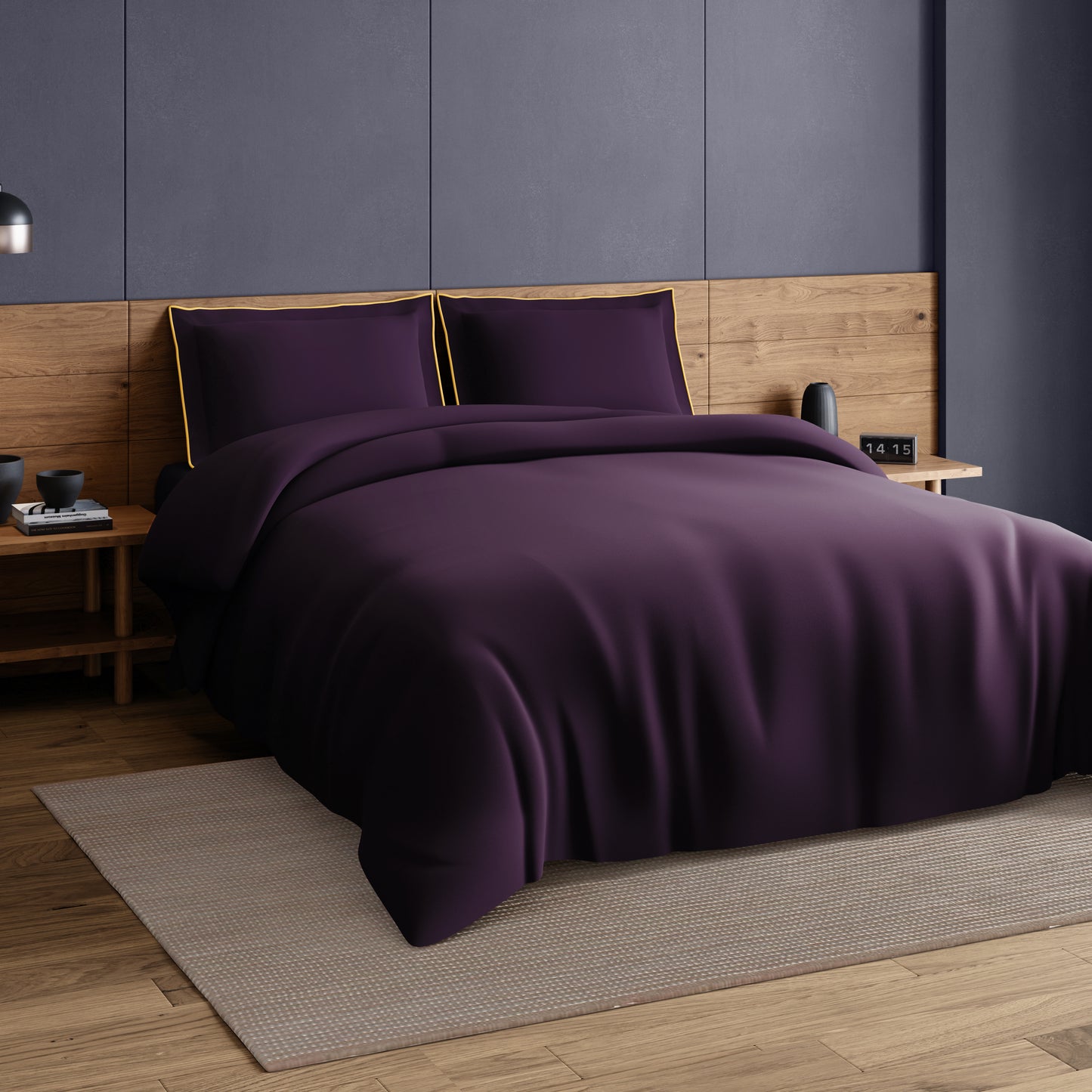 Elegance Noir 100% Cotton Large Bedsheet, 210TC, Solid, Dark Violet