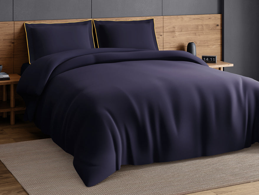 Elegance Noir 100% Cotton Large Bedsheet, 210TC, Solid, Dark Blue