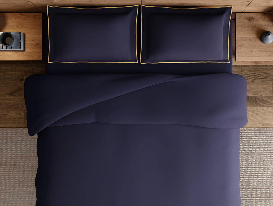 Elegance Noir 100% Cotton Large Bedsheet, 210TC, Solid, Dark Blue
