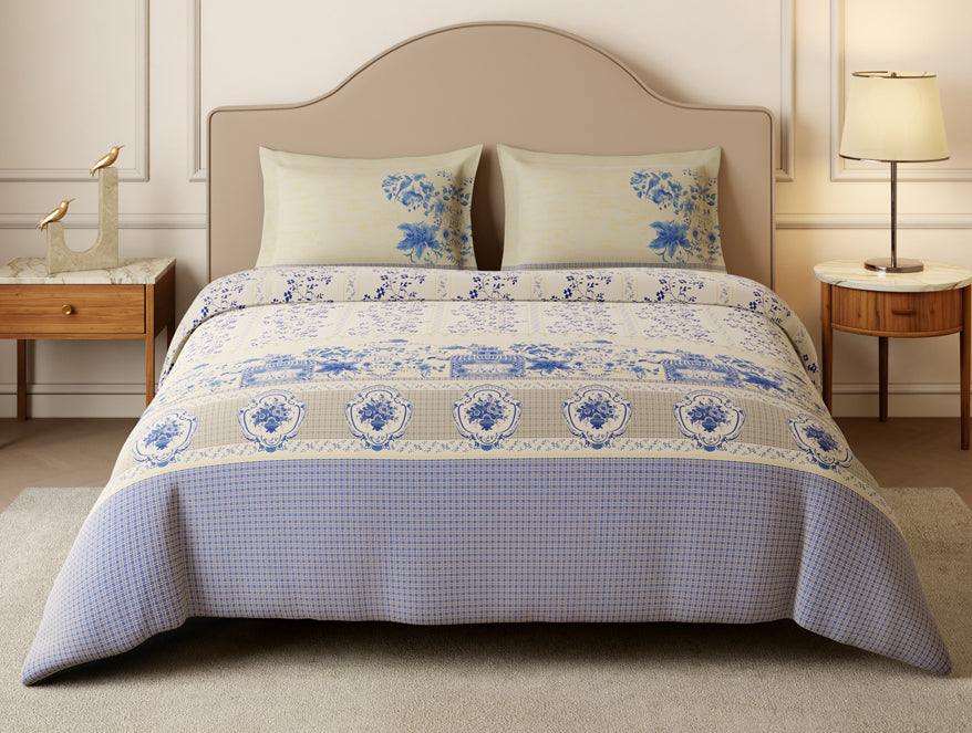 Rangana Swarna 100% Cotton Large Bedsheet, 210 TC, Floral, Cream